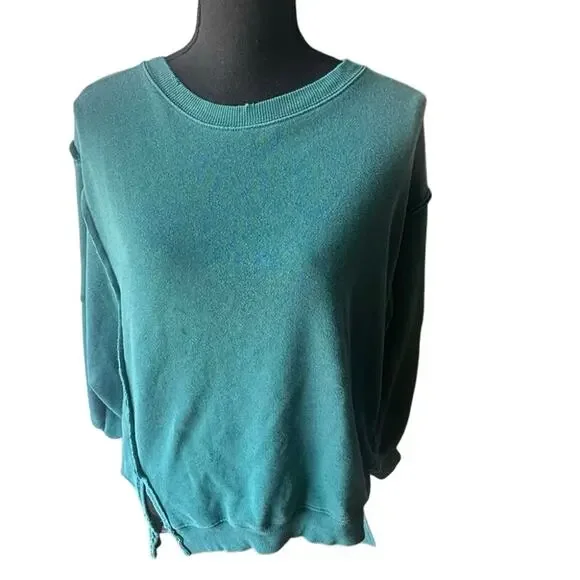 We The Free Camden Oversized Pullover Sweatshirt Teal Slouchy Crew XS - Picture 1 of 10